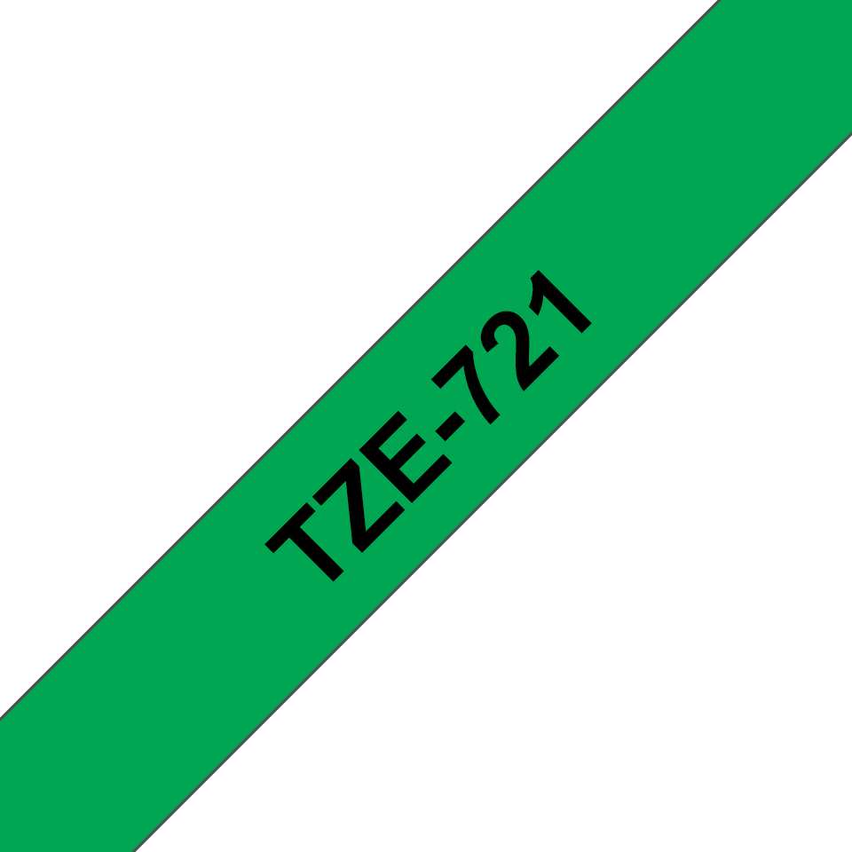 Brother TZe721: оригинальная кассета с лентой для печати наклеек черным на зеленом фоне, ширина: 9 мм.